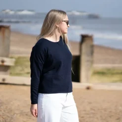 COLLEN & CLARE Anna Lightweight Merino/Cashmere Mix Simple Knit in Nav