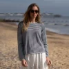 COLLEN & CLARE Easton Cotton Loose Stripe Knit in White/Navy
