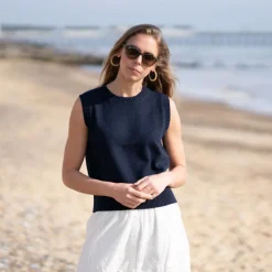 COLLEN & CLARE Smoke Merino Cashmere Mix Simple Tank in Navy Marl