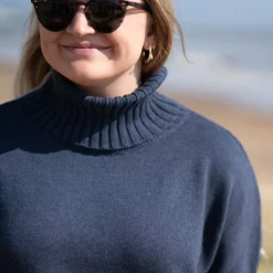 COLLEN & CLARE Zuri Cotton Roll Neck in Navy Marl