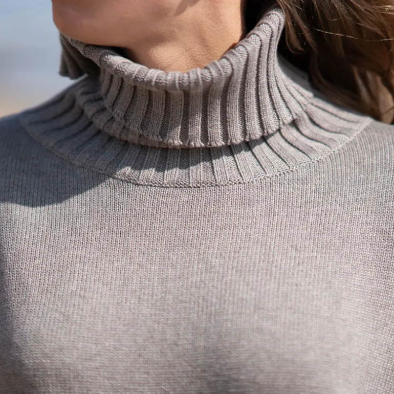 COLLEN & CLARE Zuri Cotton Roll Neck in Cappucino Marl