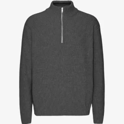 Colorful Standard Merino Quarter Zip Knit in Lava Grey