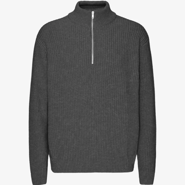 Colorful Standard Merino Quarter Zip Knit in Lava Grey