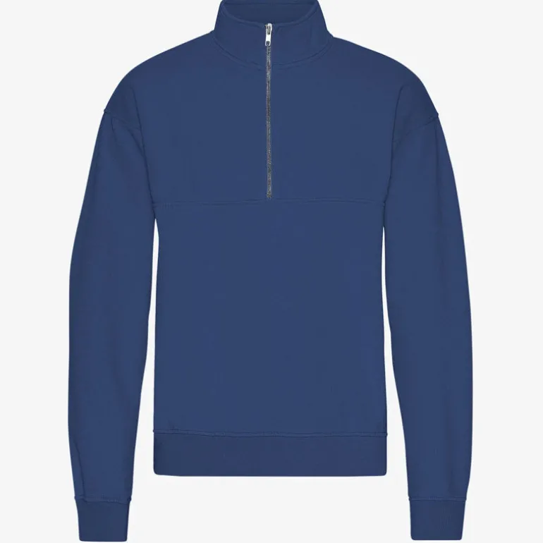 COLORFUL STANDARD Organic Quarter Zip Jumper in Marine Blue