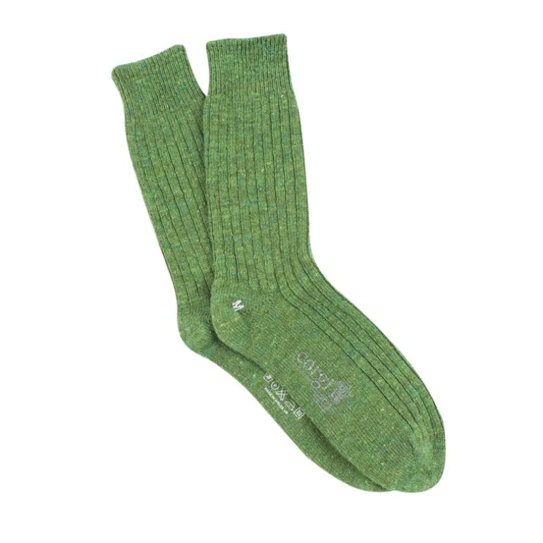 Corgi Mens Plain Rib Donegal Wool Socks in Green