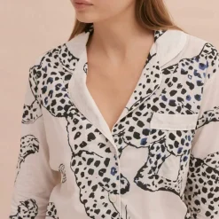 Desmond & Dempsey Jag Print Long PJ Set in Cream