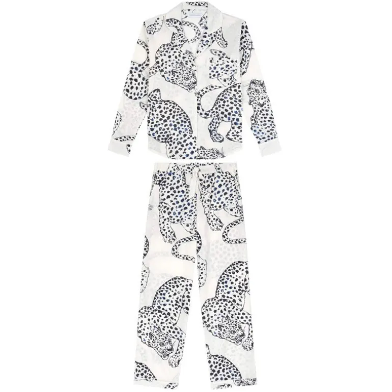 Desmond & Dempsey Jag Print Long PJ Set in Cream