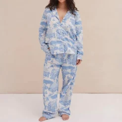 Desmond & Dempsey Long PJ Set in Blue