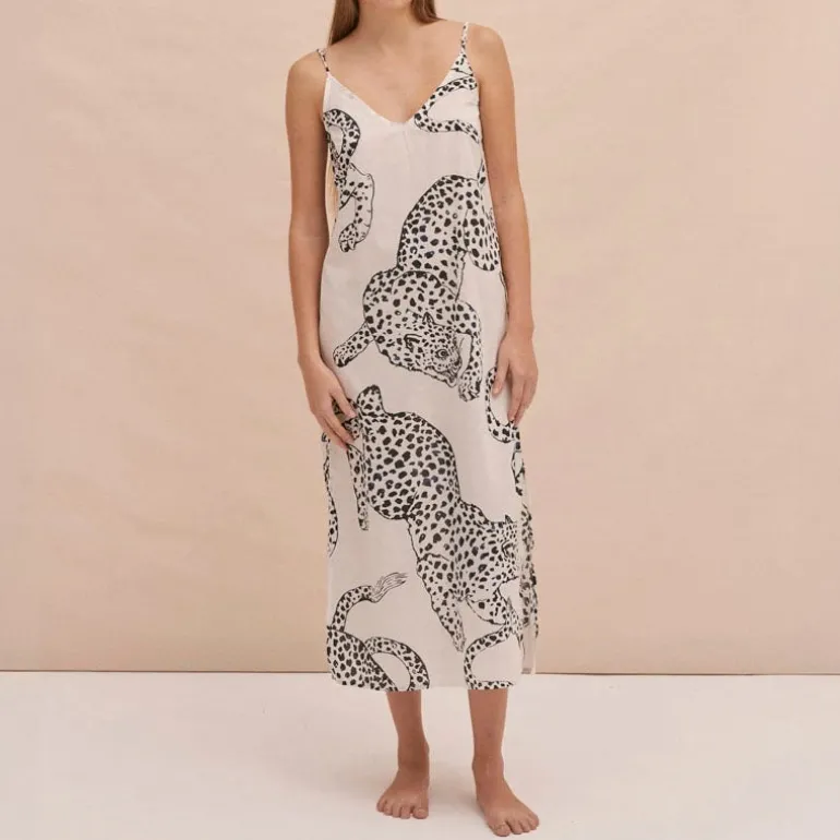 Desmond & Dempsey The Jag Print Slip Nightie in Cream