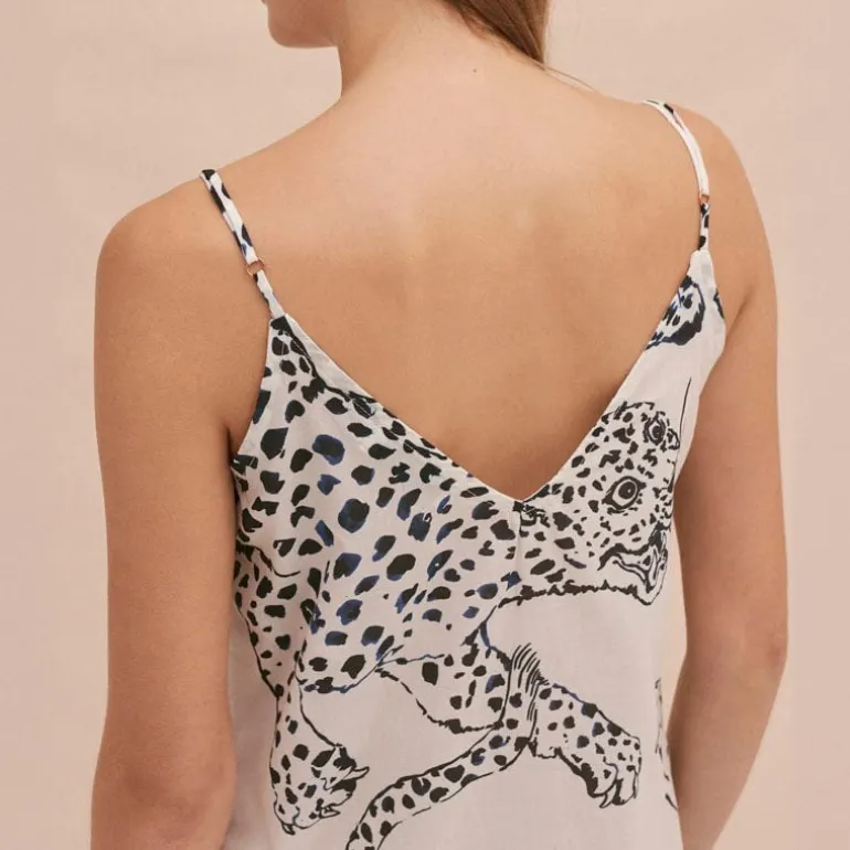 Desmond & Dempsey The Jag Print Slip Nightie in Cream