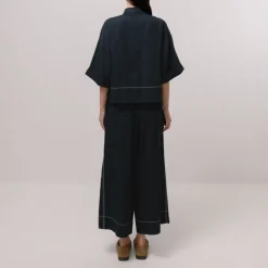 EMIN PAUL Contrast Stitch Blouse in Navy