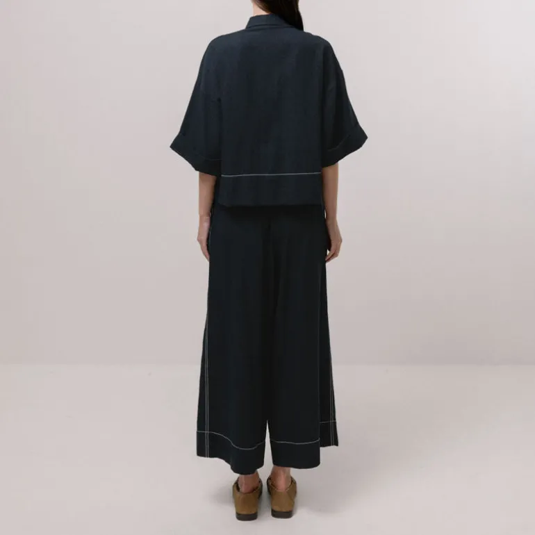 EMIN PAUL Contrast Stitch Blouse in Navy