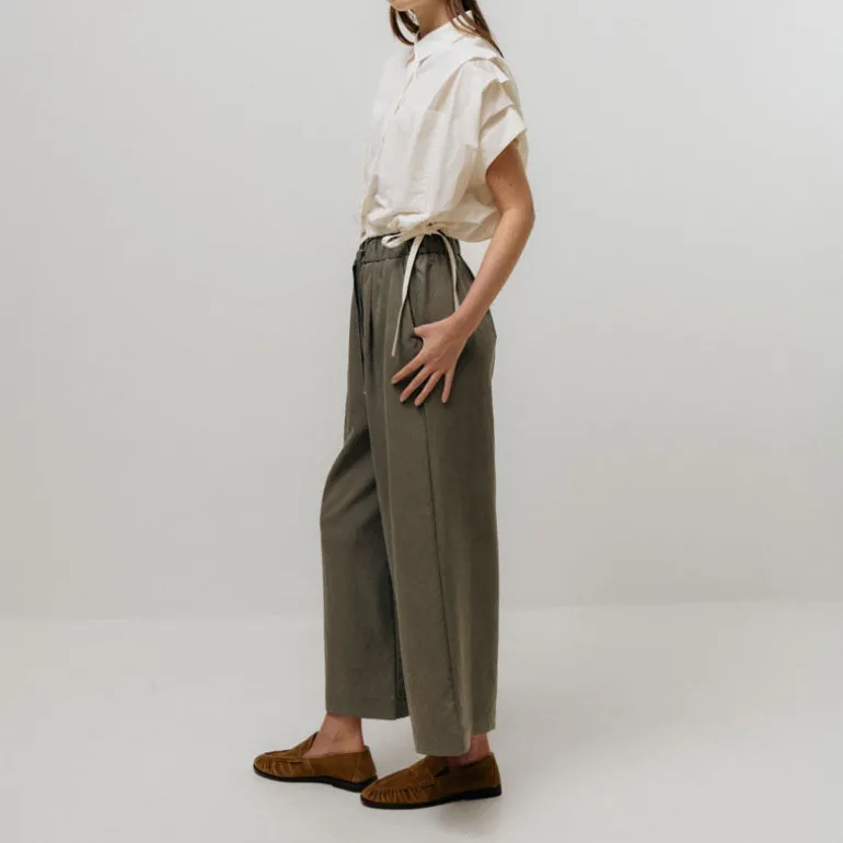 EMIN PAUL Drawstring Waist Trousers in Khaki