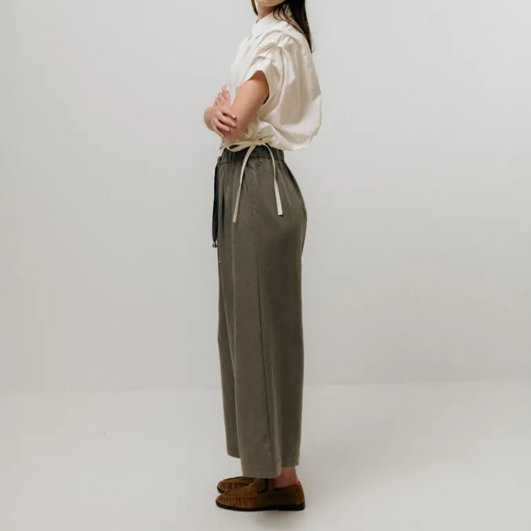 EMIN PAUL Drawstring Waist Trousers in Khaki