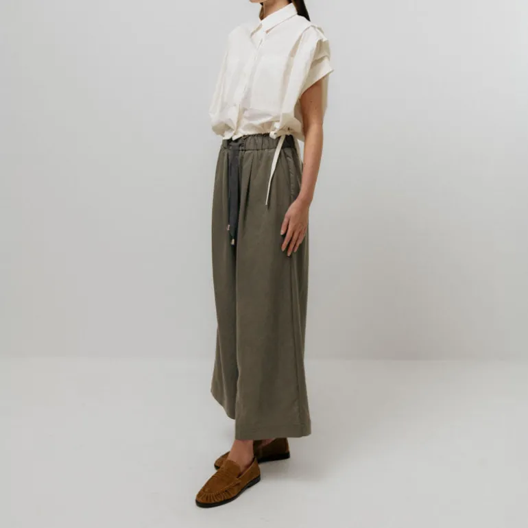 EMIN PAUL Drawstring Waist Trousers in Khaki