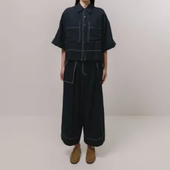 EMIN PAUL Ultra Wide Leg Trousers Navy