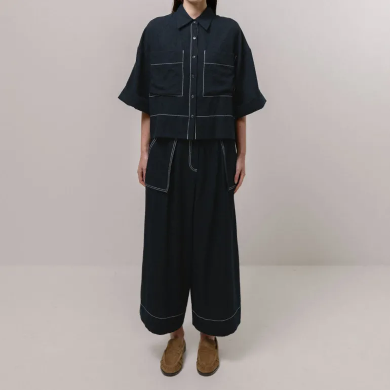EMIN PAUL Ultra Wide Leg Trousers Navy