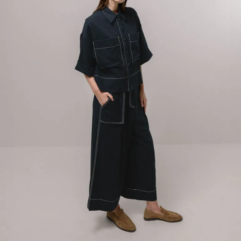 EMIN PAUL Ultra Wide Leg Trousers Navy