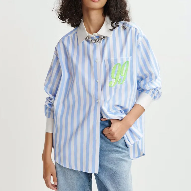 ESSENTIEL ANTWERP Halibut1 Embroidered Shirt in Combo2 Aqua Blue