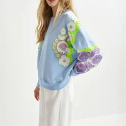 ESSENTIEL ANTWERP Hecrazy Embroidered Sweatshirt in Combo3 Aqua Blue