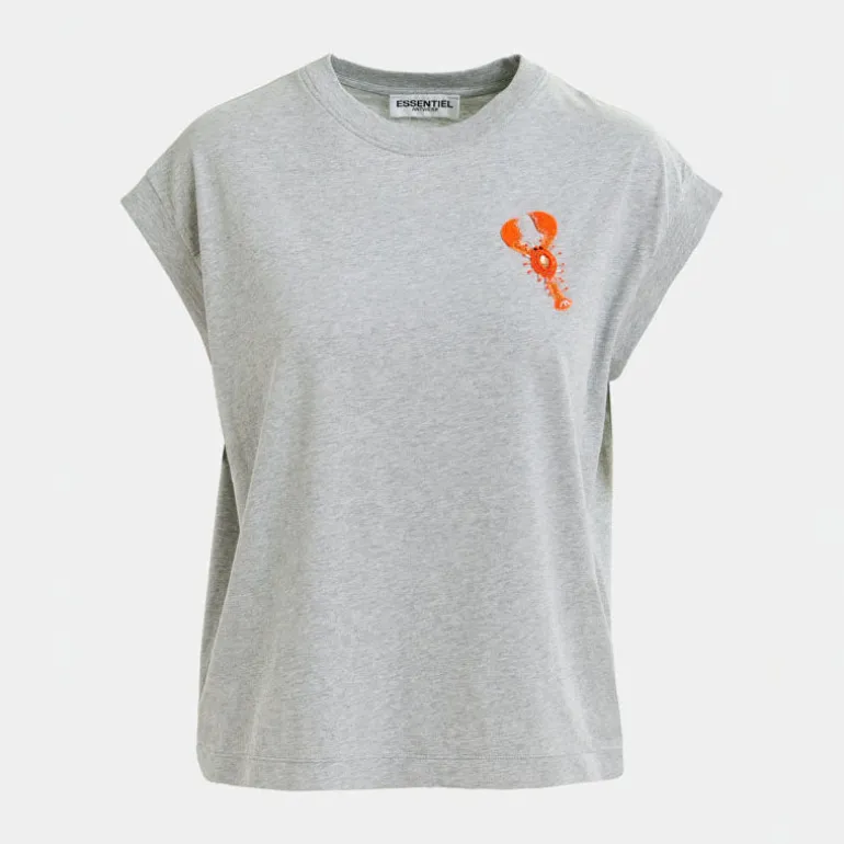 ESSENTIEL ANTWERP Hobster Embroidered T-Shirt in Nimbus Cloud