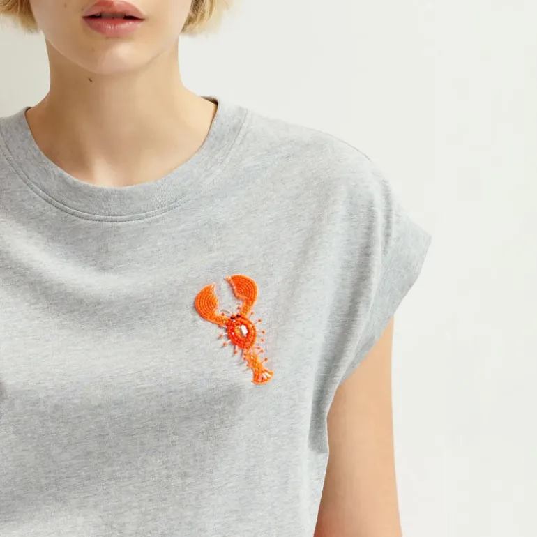 ESSENTIEL ANTWERP Hobster Embroidered T-Shirt in Nimbus Cloud