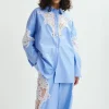 ESSENTIEL ANTWERP Hoofd Lace Panelled Shirt in Combo1 Aqua Blue