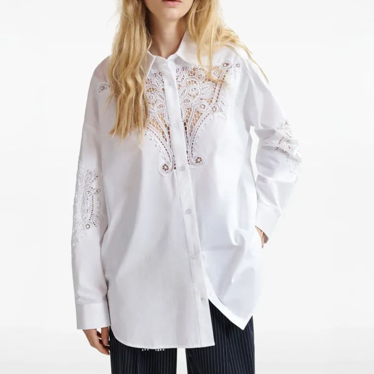 ESSENTIEL ANTWERP Hoofd Lace Panelled Shirt in White