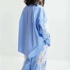 ESSENTIEL ANTWERP Hoofd Lace Panelled Shirt in Combo1 Aqua Blue