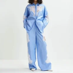 ESSENTIEL ANTWERP Hoofd Lace Panelled Shirt in Combo1 Aqua Blue