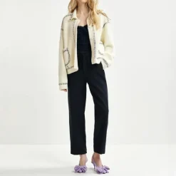 ESSENTIEL ANTWERP Hoops Cardigan with Bow in Sour Cream