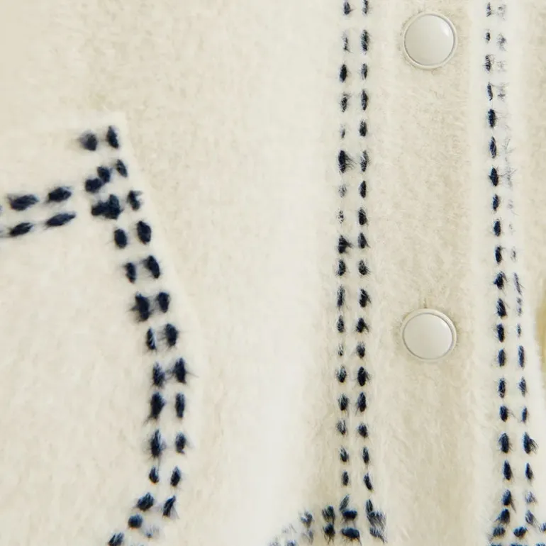 ESSENTIEL ANTWERP Hoops Cardigan with Bow in Sour Cream