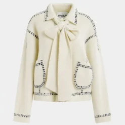 ESSENTIEL ANTWERP Hoops Cardigan with Bow in Sour Cream