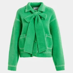 ESSENTIEL ANTWERP Hoops Cardigan with Bow in Pine Needle