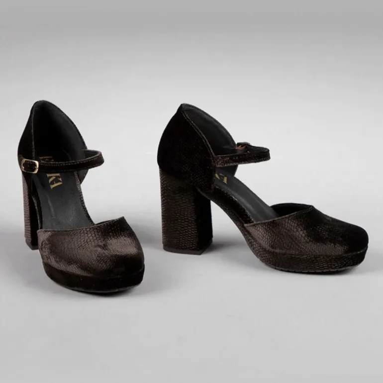 ESSKA Viv High Heeled Shoes in Grey/Brown Diablo
