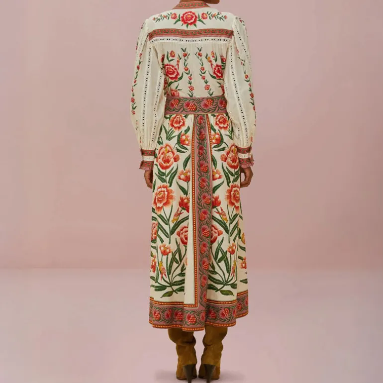 FARM RIO Ainika Delicate Off-White Midi Skirt