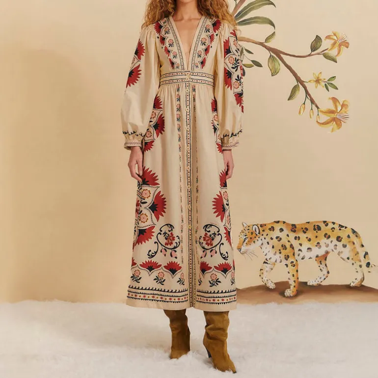 Farm Rio Cashew Mandala Cream Maxi Dress