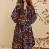 Farm Rio Delicate Garden Brown Midi Dress
