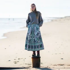 FARM RIO Lace Nature Black Maxi Flared Skirt