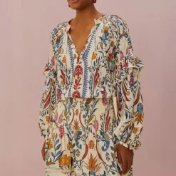 FARM RIO Romantic Lightness Cream Long Sleeve Blouse