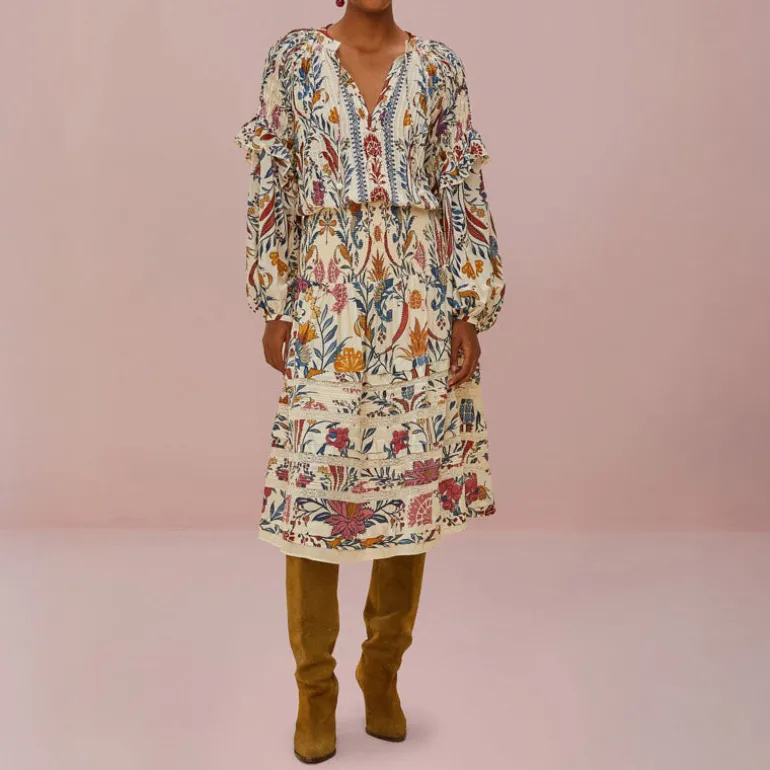 FARM RIO Romantic Lightness Cream Long Sleeve Blouse