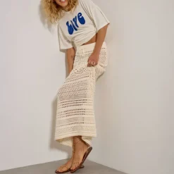 FIVE 'Love' Logo Tee Shirt in Meringue/Imperial