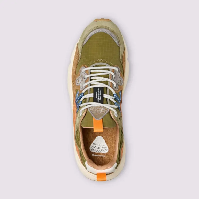 FLOWER MOUNTAIN Yamano 3 Mens Suede Trainers in Ripstop/Militare Brown