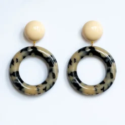 FRANCINE BRAMLI EC Medium Hoop Earrings in Grey Leopard Mix