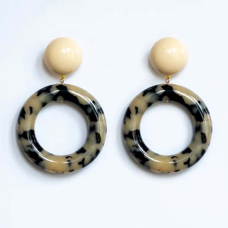 FRANCINE BRAMLI EC Medium Hoop Earrings in Grey Leopard Mix