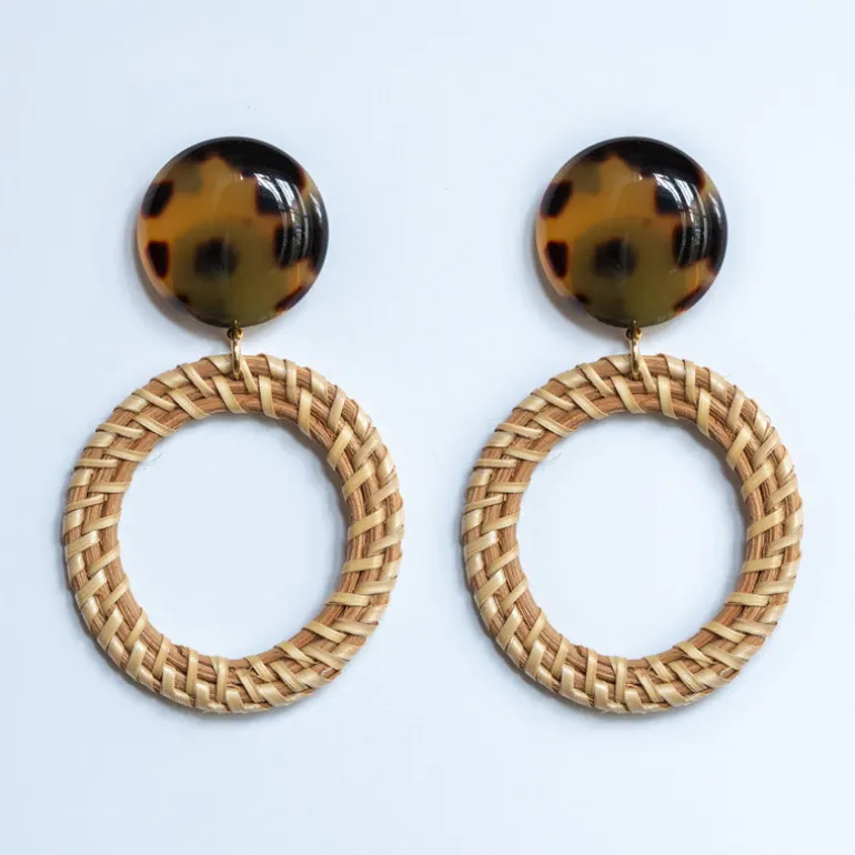FRANCINE BRAMLI Raphia 28 Earrings in Raffia/Leopard