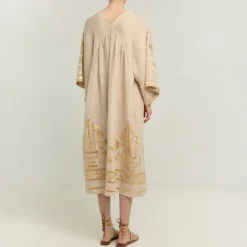 GREEK ARCHAIC KORI Crete Dress in Beige/Gold
