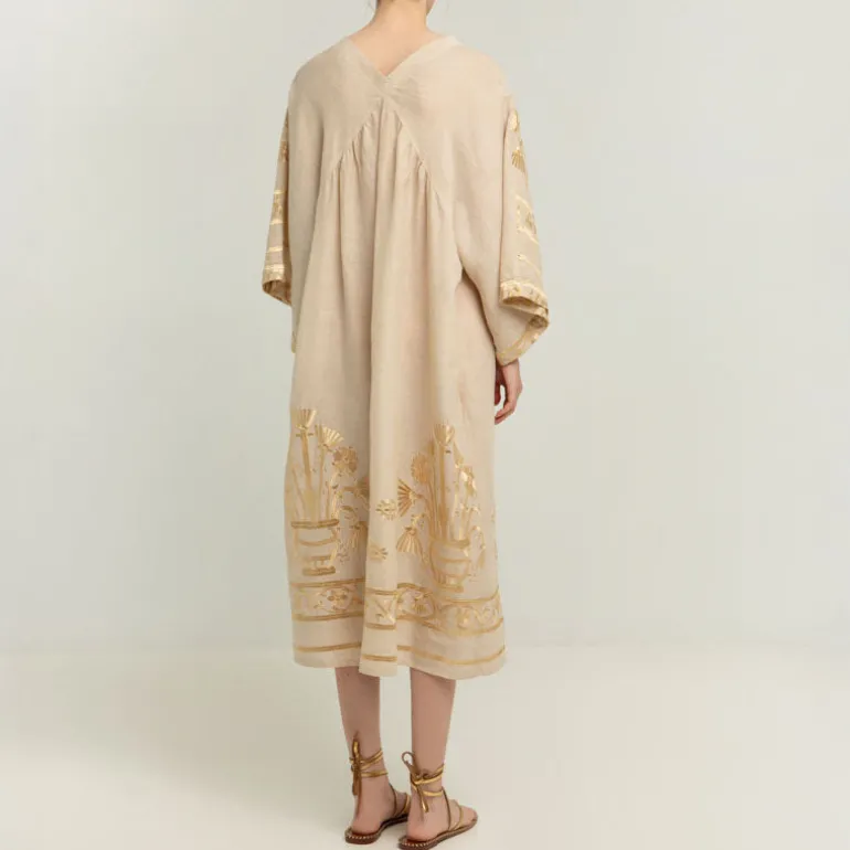 GREEK ARCHAIC KORI Crete Dress in Beige/Gold
