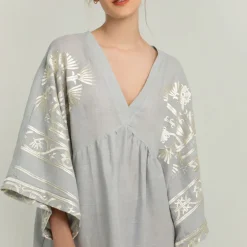 GREEK ARCHAIC KORI Crete Dress in Light Grey/Gold