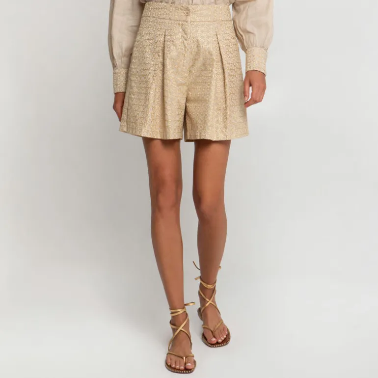 GREEK ARCHAIC KORI Cross Shorts in Beige/Gold